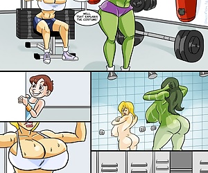 漫画 电 女孩 和 她的 绿巨人 打 的 淋浴, superheroes 